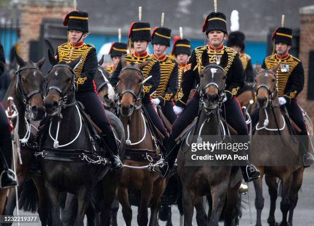 The Death Gun Salute is fired by The Kings Troop Royal Horse Artillery to mark the passing of Britain's Prince Philip, Duke of Edinburgh, at the...
