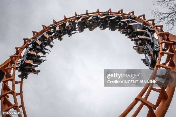 Visitors on ride in Hellendoorn Adventure Park which is open for the day during a trial in which visitors with a negative Covid-19 test result can...
