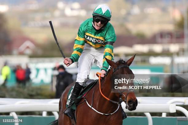 First placed Jockey Rachael Blackmore rides 'Minella Times' to win the Grand National Hanidcap Chase on Grand National Day of the Grand National...