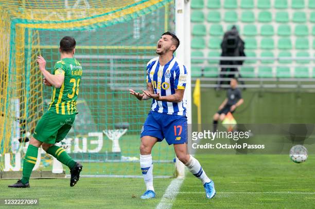 Jesus Corona of FC Porto reacts after misses one goal opportunity during the Liga NOS match between CD Tondela and FC Porto at Estadio Joao Cardoso...