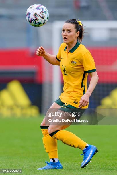 Hayley Raso of Australia controls the ball during the Women's International Friendly match between Germany and Australia at BRITA-Arena on April 10,...