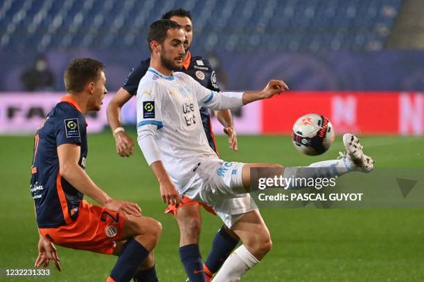 Marseille's Spanish defender Alvaro Gonzalez controls the ball during the French L1 football match between Montpellier Herault SC and Olympique de...