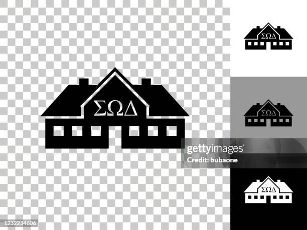 frat house icon on checkerboard transparent background - sorority stock illustrations