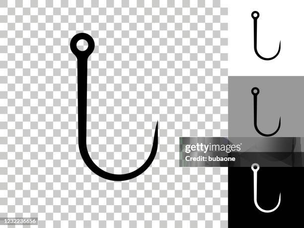 fishing hook icon on checkerboard transparent background - fishing hook on white stock illustrations