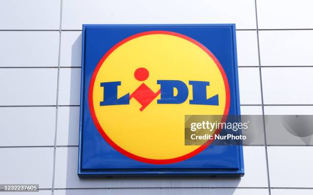 The logo of LIDL shop is seen in Stuttgart, Germany on April 10, 2021