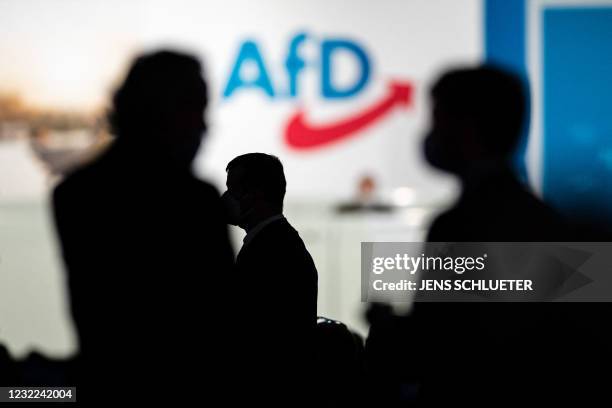 Delegates attend the second day of congress of far-right Alternative for Germany party in Dresden, eastern Germany, on April 11, 2021. - The...