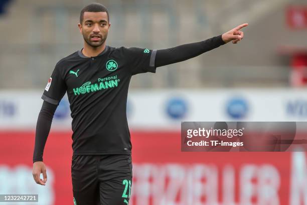 Timothy Tillman of SpVgg Greuther Fuerth gestures during the Second Bundesliga match between 1. FC Heidenheim 1846 and SpVgg Greuther Fürth at...