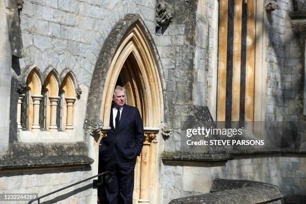 Britain's Prince Andrew, Duke of York, attends Sunday service at the Royal Chapel of All Saints, at Royal Lodge, in Windsor on April 11 two days...