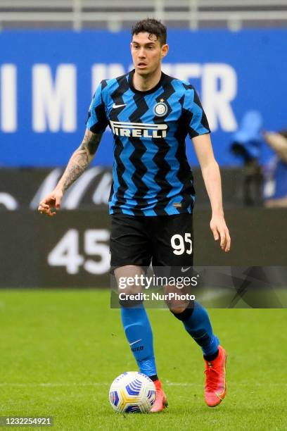 Alessandro Bastioni of FC Internazionale in action during the Serie A match between FC Internazionale and Cagliari Calcio at Stadio Giuseppe Meazza...