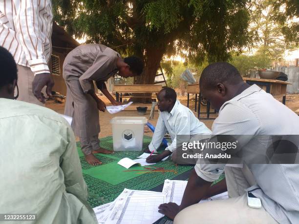Citizens cast their votes during the presidential elections at a polling station in N'Djamena, Chad on April 11, 2021.