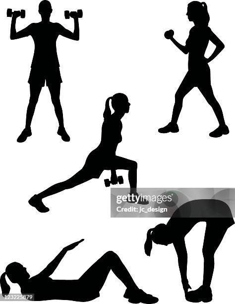 healthy silhouette series - woman weight lifting silhouette stock illustrations