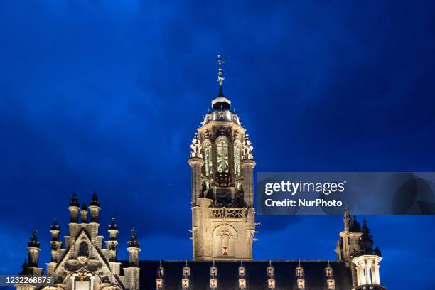 Illuminated iconic Middelburg Town Hall, one of the main monument attractions of the city sightseeing, a landmark of architecture as seen after the...