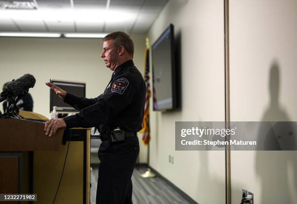 Brooklyn Center Police Chief Tim Gannon speaks during a press conference about the death of 20-year-old Daunte Wright at the Brooklyn Center police...