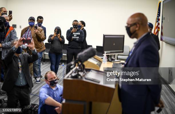 Brooklyn Center City Manager Curt Boganey speaks during a press conference about the death of 20-year-old Daunte Wright at the Brooklyn Center police...