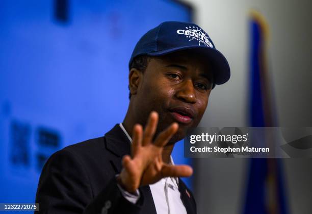 Brooklyn Center Mayor Mike Elliott speaks during a press conference about the death of 20-year-old Daunte Wright at the Brooklyn Center police...