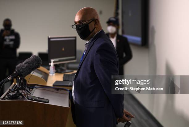 Brooklyn Center City Manager Curt Boganey speaks during a press conference about the death of 20-year-old Daunte Wright at the Brooklyn Center police...