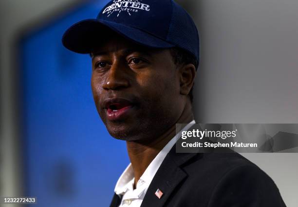 Brooklyn Center Mayor Mike Elliott speaks during a press conference about the death of 20-year-old Daunte Wright at the Brooklyn Center police...