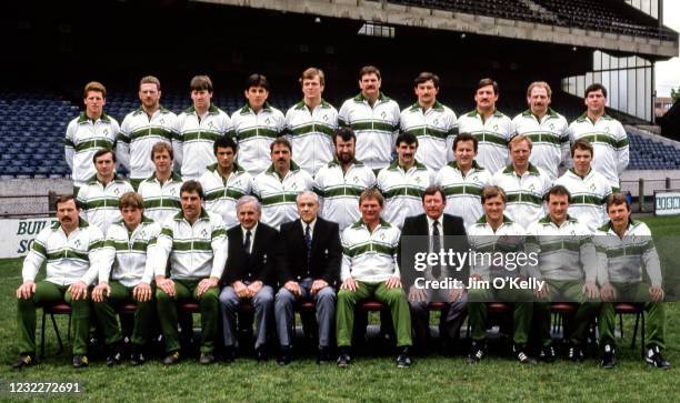 Dublin , Ireland - 12 May 1985; The Ireland team, back row from left, Brendan Mullin, Philip Matthews, Paul Collins, Paddy Kenny, Brian Spillane,...