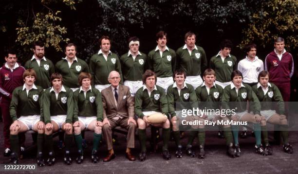 Dublin , Ireland - 15 March 1980; The Ireland team back row, from left, Mick Fitzpatrick, Phil Orr, Brendan Foley, John O'Driscoll, Donal Spring,...