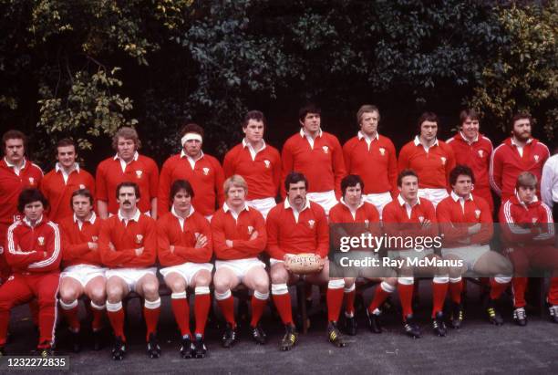 Dublin , Ireland - 15 March 1980; The Wales team, back row from left, Paul Ringer, Peter Morgan, Graham Price, Clive Williams, Eddie Butler, Allan...