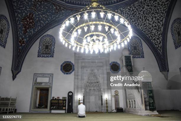 View of historical Mustafa Pasha Mosque in Skopje, North Macedonia on April 12, 2021. Due to the curfew imposed against the novel coronavirus...
