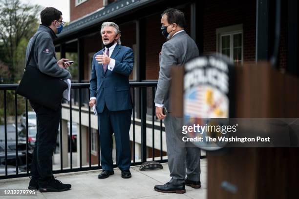 Montgomery County State's Attorney John McCarthy speaks with reporters after off-duty Pentagon Force Protection Agency Police Officer David Hall...