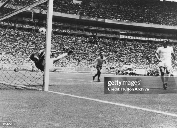 England goalkeeper Gordon Banks makes a remarkable save from a header by Pele of Brazil during their first round match in the World Cup at...