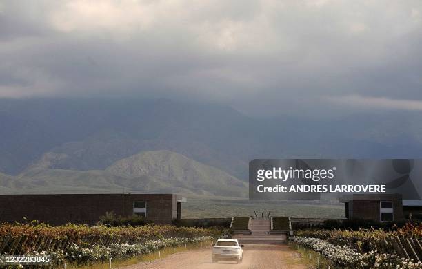 Picture taken in DiamAndes, a winery a winery in the Uco Valley, San Carlos Department, in the Argentine province of Mendoza, on April 1, 2021. - The...