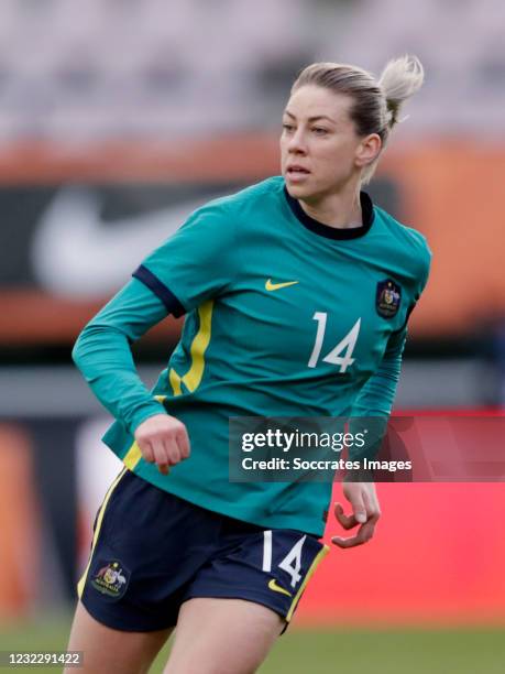 Alanna Kennedy of Australia Women during the International Friendly Women match between Holland v Australia at the Goffert Stadium on April 13, 2021...