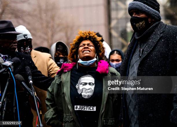 Naisha Wright , aunt of Daunte Wright, speaks as she is joined by members of George Floyd's family during a press conference outside the Hennepin...