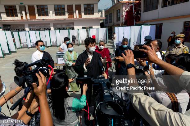 Dr. Lobsang Sangay, President of the Central Tibetan Administration, talking to media after casting his vote to elect the member of parliamentarians...