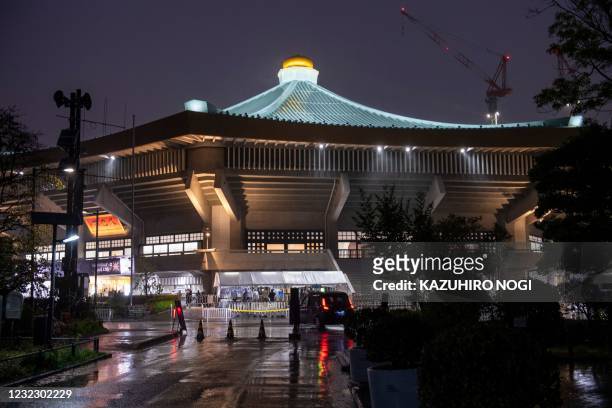 This picture shows the Nippon Budokan, venue for the judo and karate events, 100 days till the start of the Tokyo 2020 Olympic Games in Tokyo on...