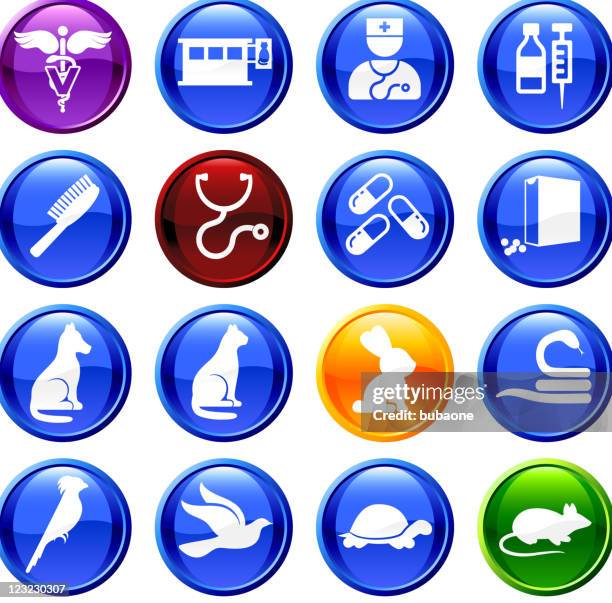 veterinary sixteen icon set - animal brush stock illustrations