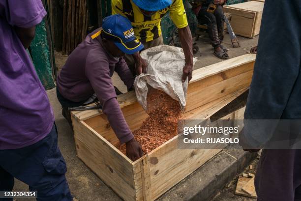 Mr. Jean throws saw dust into a coffin while him and his team of eight carpenters make cheap coffins on the street, even though this activity is...