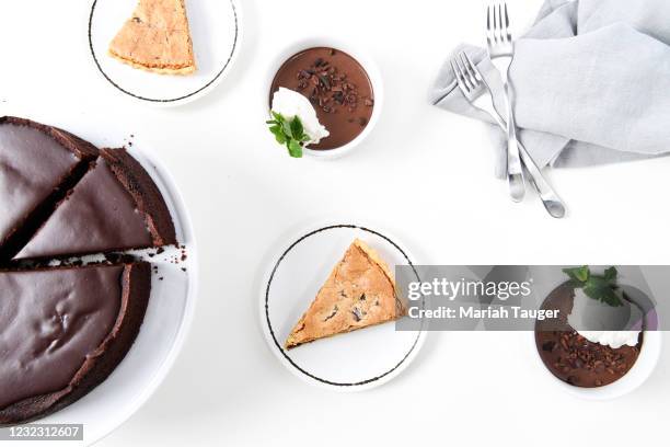 Chocolate Chunk-Hazelnut Tart, Simple Jaffa Cake, Fresh Mint and Chocolate Pudding in studio on Wednesday, Feb. 3, 2021 in Los Angeles, CA.