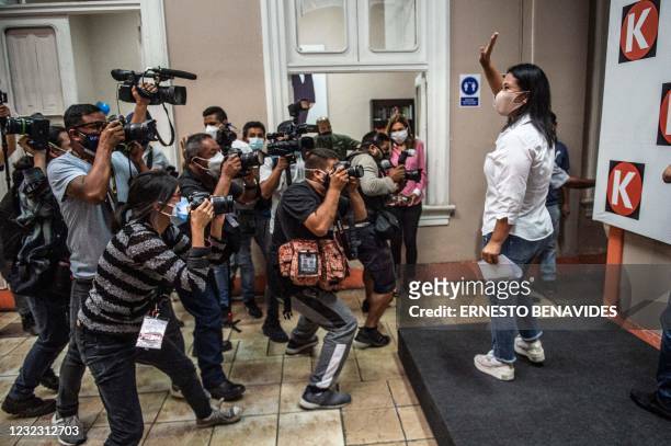Peruvian presidential candidate for Fuerza Popular Party, Keiko Fujimori, arrives for a press conference in Lima on April 14, 2021. - Far-left...