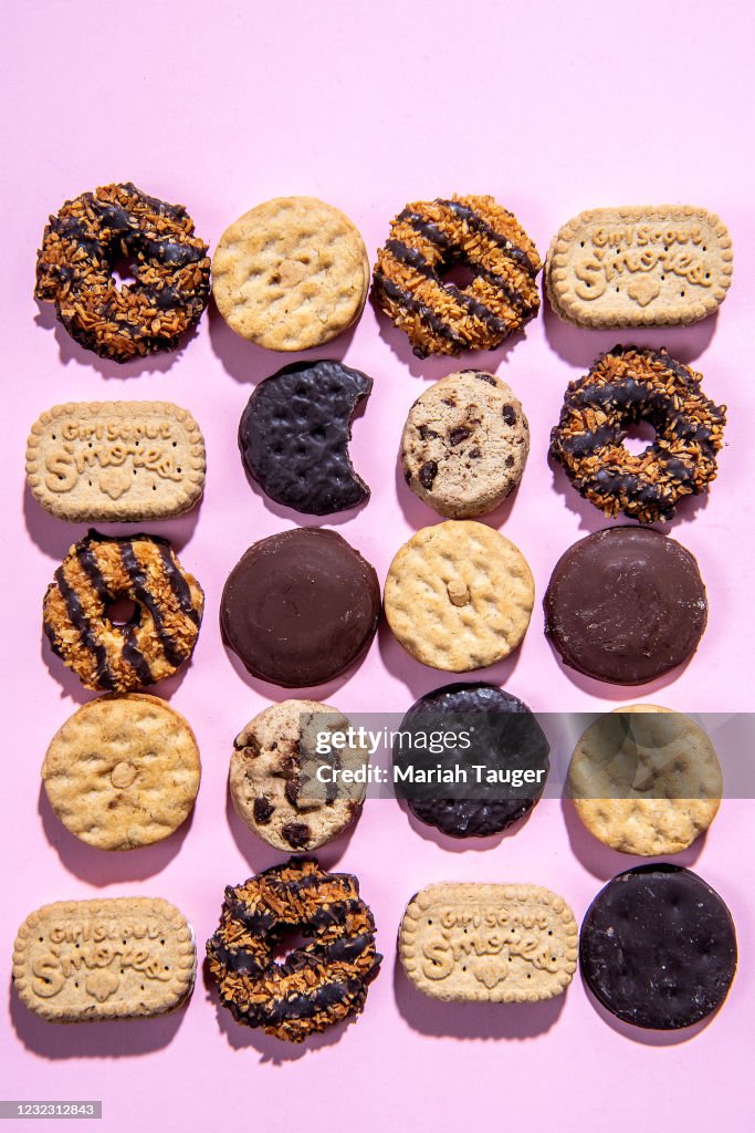 Array of girl scout cookies
