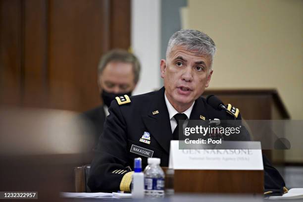 Director of the NSA and Commander of the U.S. Cyber Command Paul Nakasone speaks during a hearing on April 15, 2021 in Washington, D.C. The hearing...