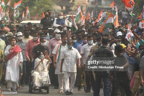 Chief Minister of West Bengal and Trinamool Congress leader Mamata Banerjee during an election rally with TMC candidates from Beleghata to Bowbazar...