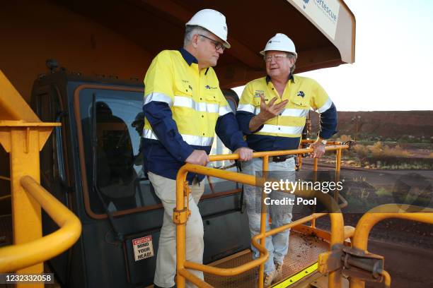 Prime Minister Scott Morrison tours Fortescue Metals Group's Christmas Creek mining operations with Fortescue Metals Group CEO Andrew Forrest on...