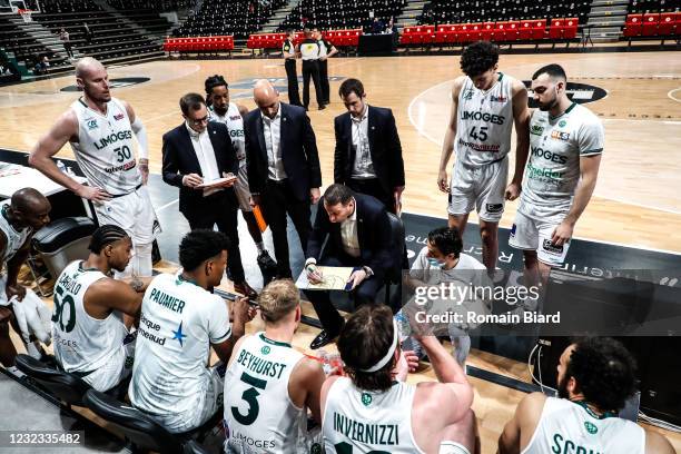 Mehdy MARY coach of Limoges and team of Limoges during the French Cup - Semi final match between LDLC Asvel and Limoges on April 15, 2021 in...