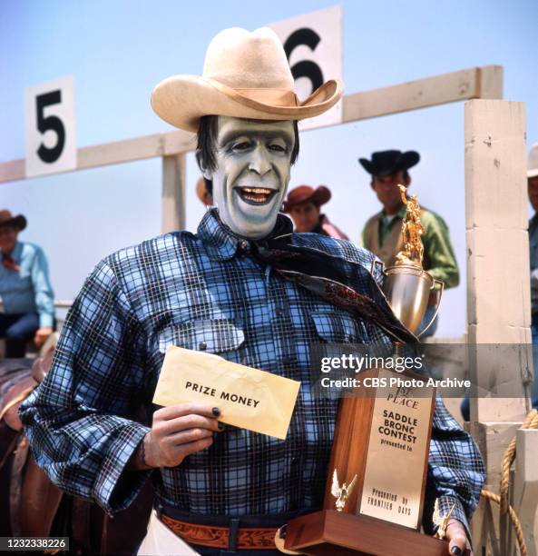 Pictured is Fred Gwynne in the CBS series, THE MUNSTERS. Episode, "Bronco Bustin' Munster." Air date, September 30, 1965.