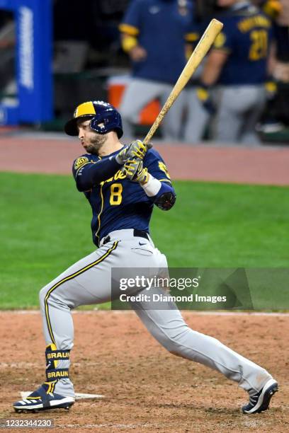 Ryan Braun of the Milwaukee Brewers bats in the ninth inning of a game against the Cleveland Indians at Progressive Field on September 05, 2020 in...