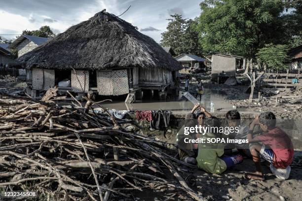 Refugee kids seen at a safe place during the aftermath of flash floods and landslides that hit several areas in East Nusa Tenggara. According to data...
