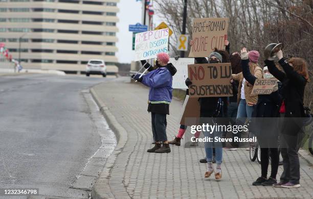 Sudbury, ON- April 16 - Students, graduates, future students, and faculty protest along Paris Street near John Street where the Laurentian University...