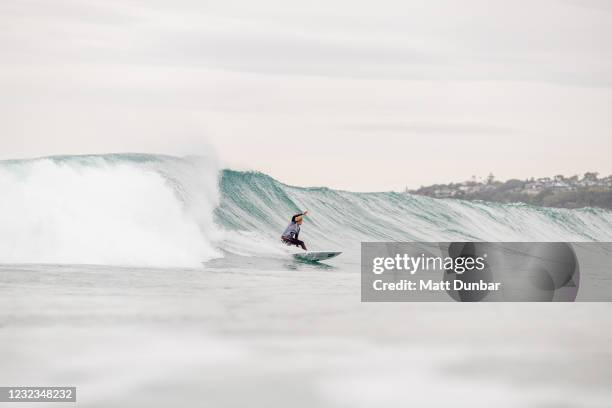 Laura Enever of Australia surfing in Heat 3 of Round 1 of the Rip Curl Narrabeen Classic presented by Corona on April 17, 2021 in Narrabeen,...