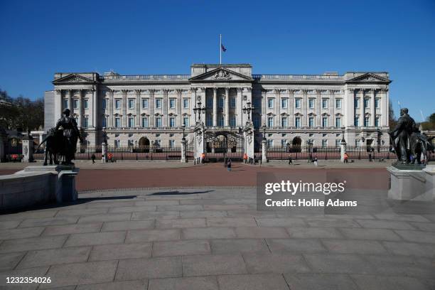 General view of Buckingham Palace on the day of the Duke of Edinburgh's funeral on April 17, 2021 in London, United Kingdom. The Duke of Edinburgh...