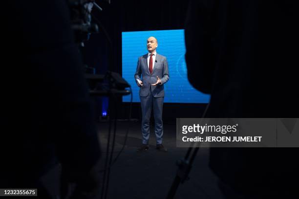 Gert-Jan Segers, chairman of the ChristenUnie party speaks during the conference of the Dutch political party on April 17, 2011 in Veenendaal. -...