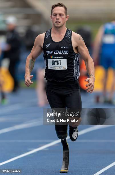 Mitch Joynt of New Zealand competes in the Mens 100 Metres Ambulant Open prelims during the Australian Track &amp; Field Championships at Sydney...