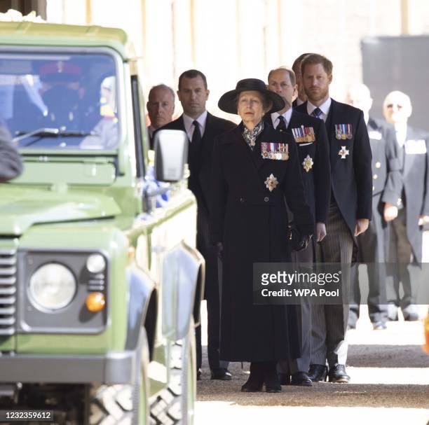 Princess Anne, Princess Royal, Prince Edward, Earl of Wessex, Peter Phillips and Prince Harry, Duke of Sussex take part in the Ceremonial Procession...